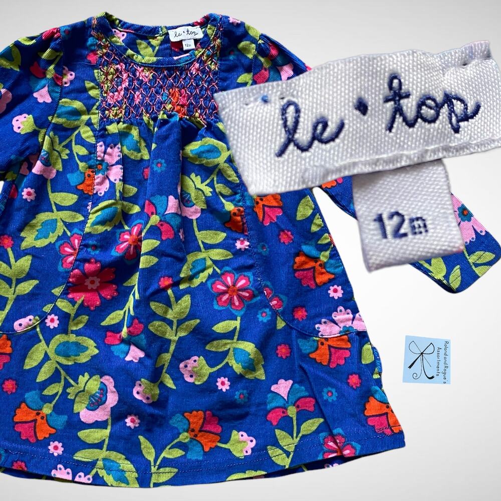 Le Top Floral Vibrant Corduroy Swing Dress Baby Sz 12 months